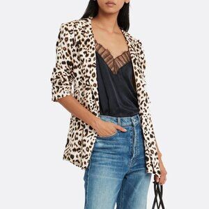 L'Agence Taryn Leopard Print Silk Double Breasted Blazer